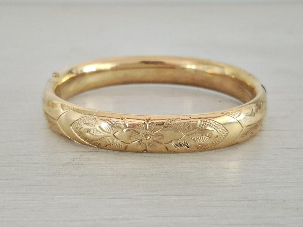 Antique Victorian Winard Signed 12K Gold Fill Floral Engraved Gold Filled Bangle